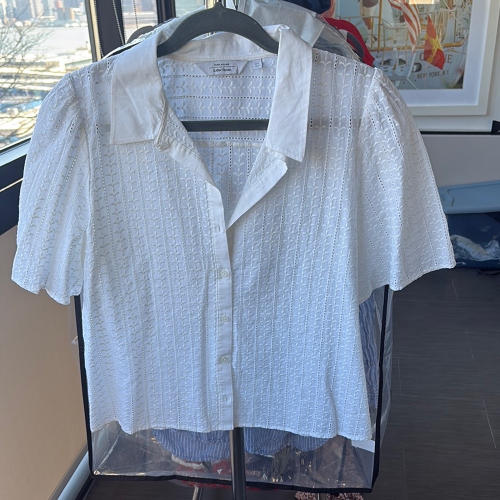 White Eyelet Button-Up Blouse
